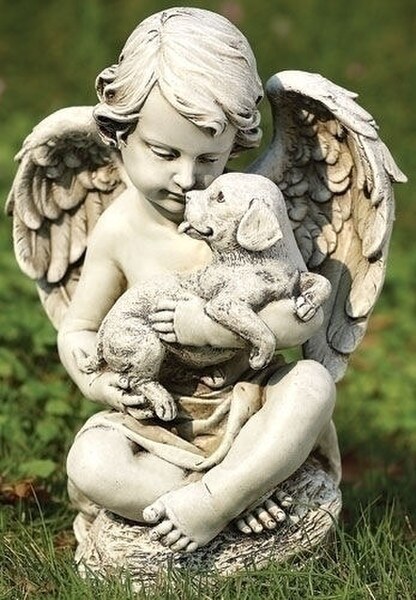 Cherub With Puppy Garden Statue Dog Memorial Statuary